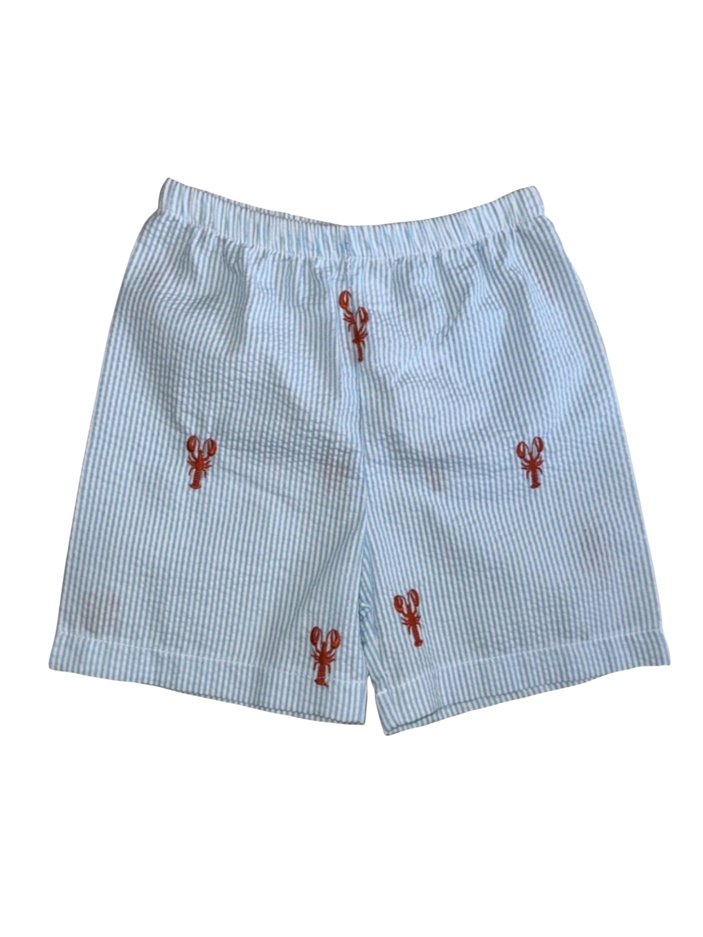 Turquoise Seersucker Shorts with Red Lobster