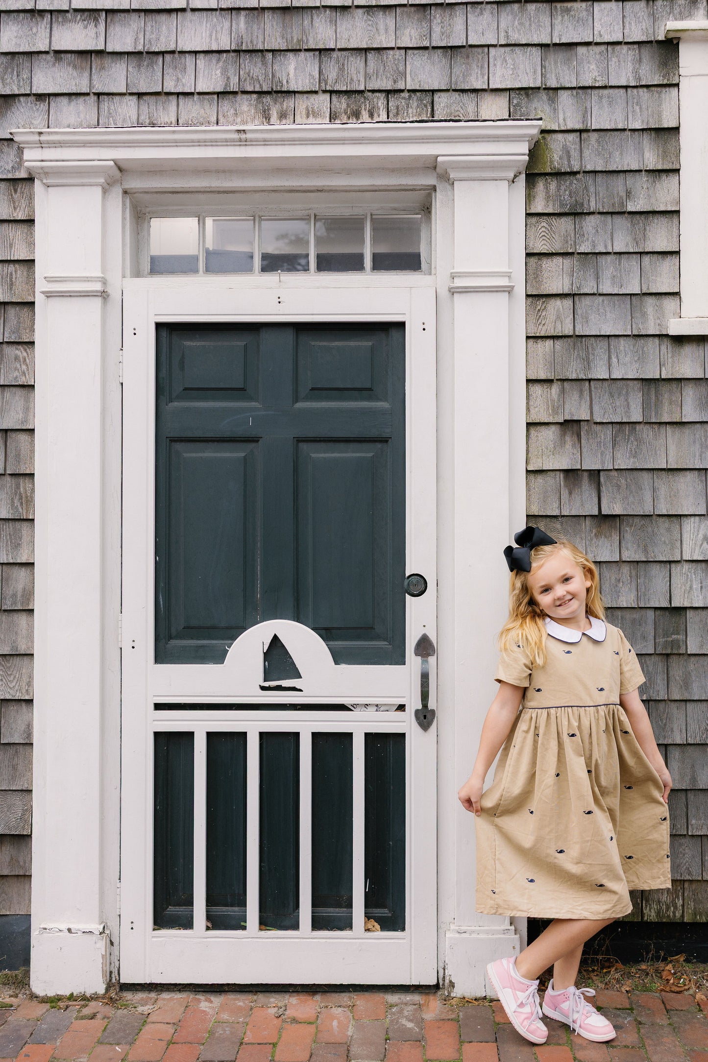 Tan Corduroy Dress with Navy Whales