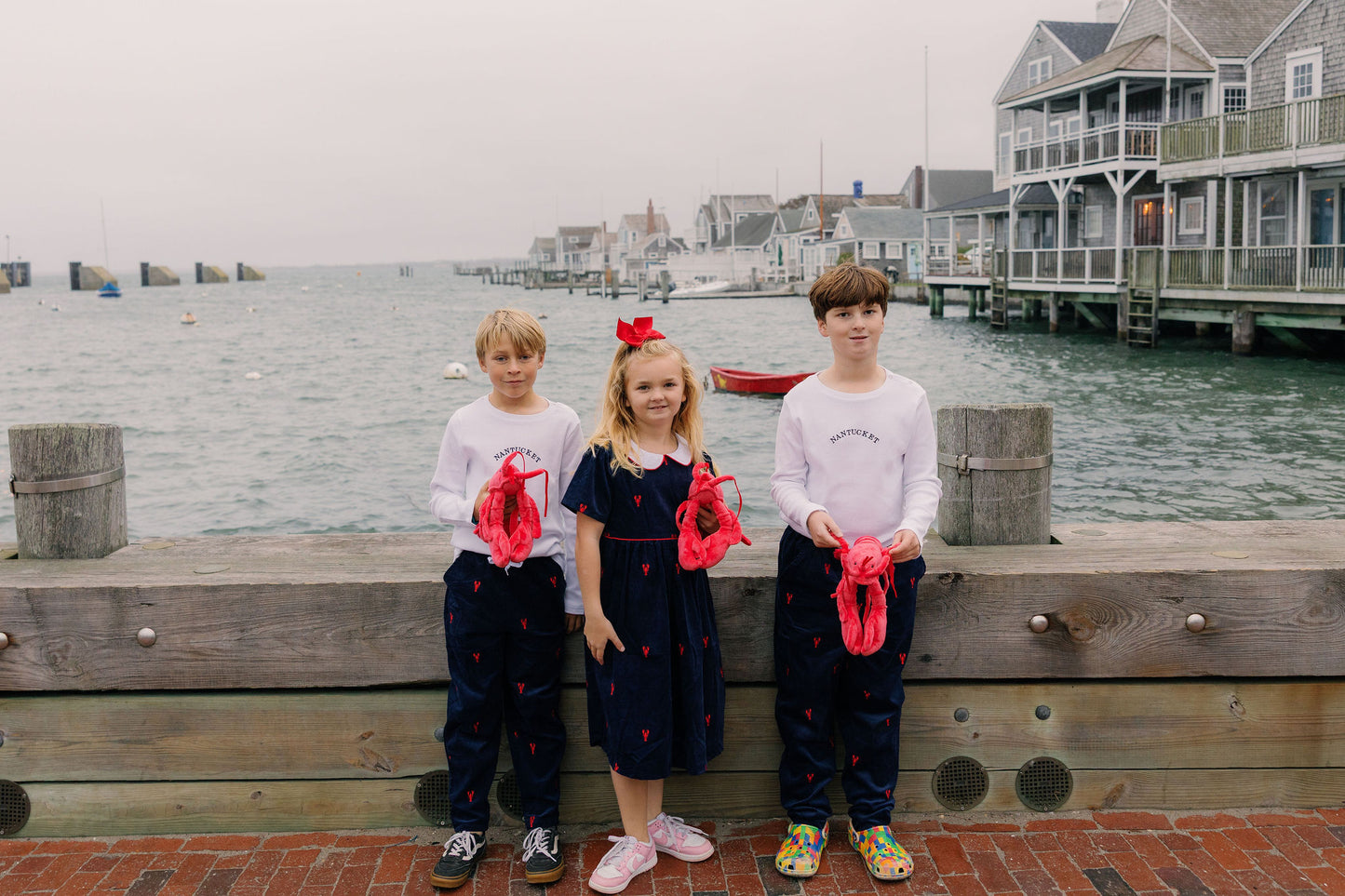 Navy Corduroy Dress with Red Lobsters