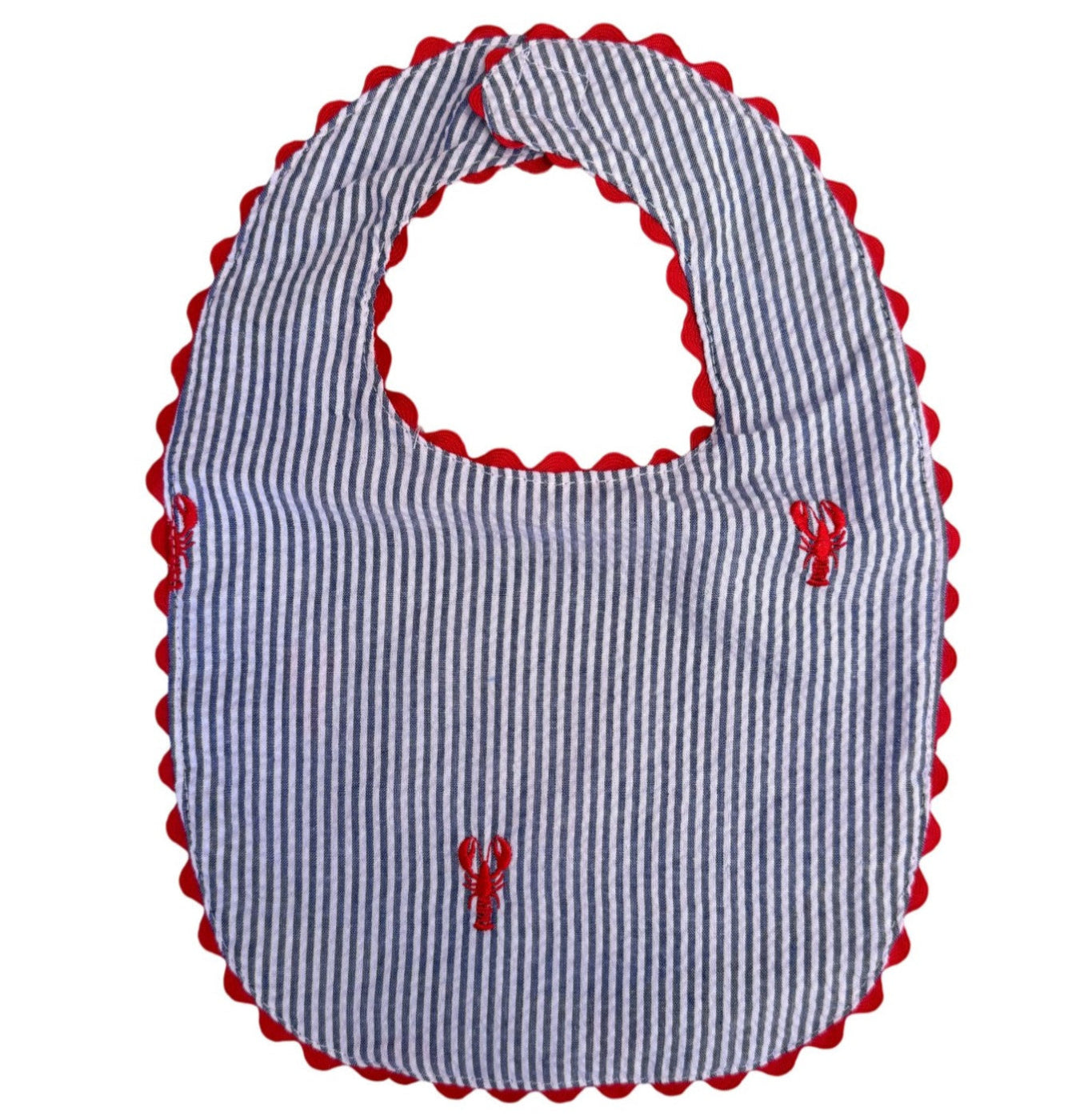 Blue Seersucker Bib with Red Lobsters – Piping Prints display picture 1