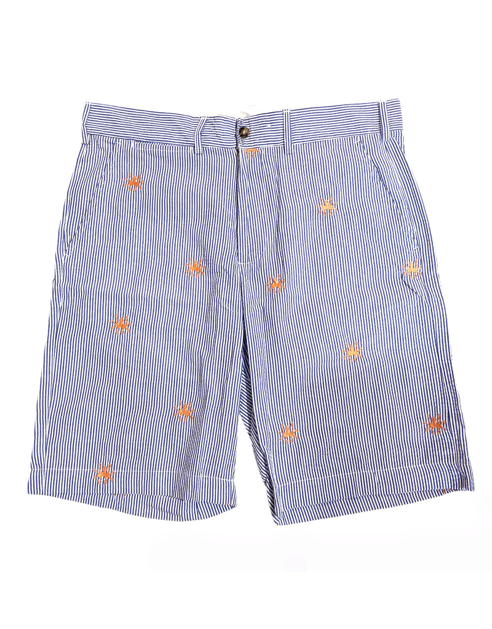 Blue Seersucker with Orange Octopus Mens Shorts