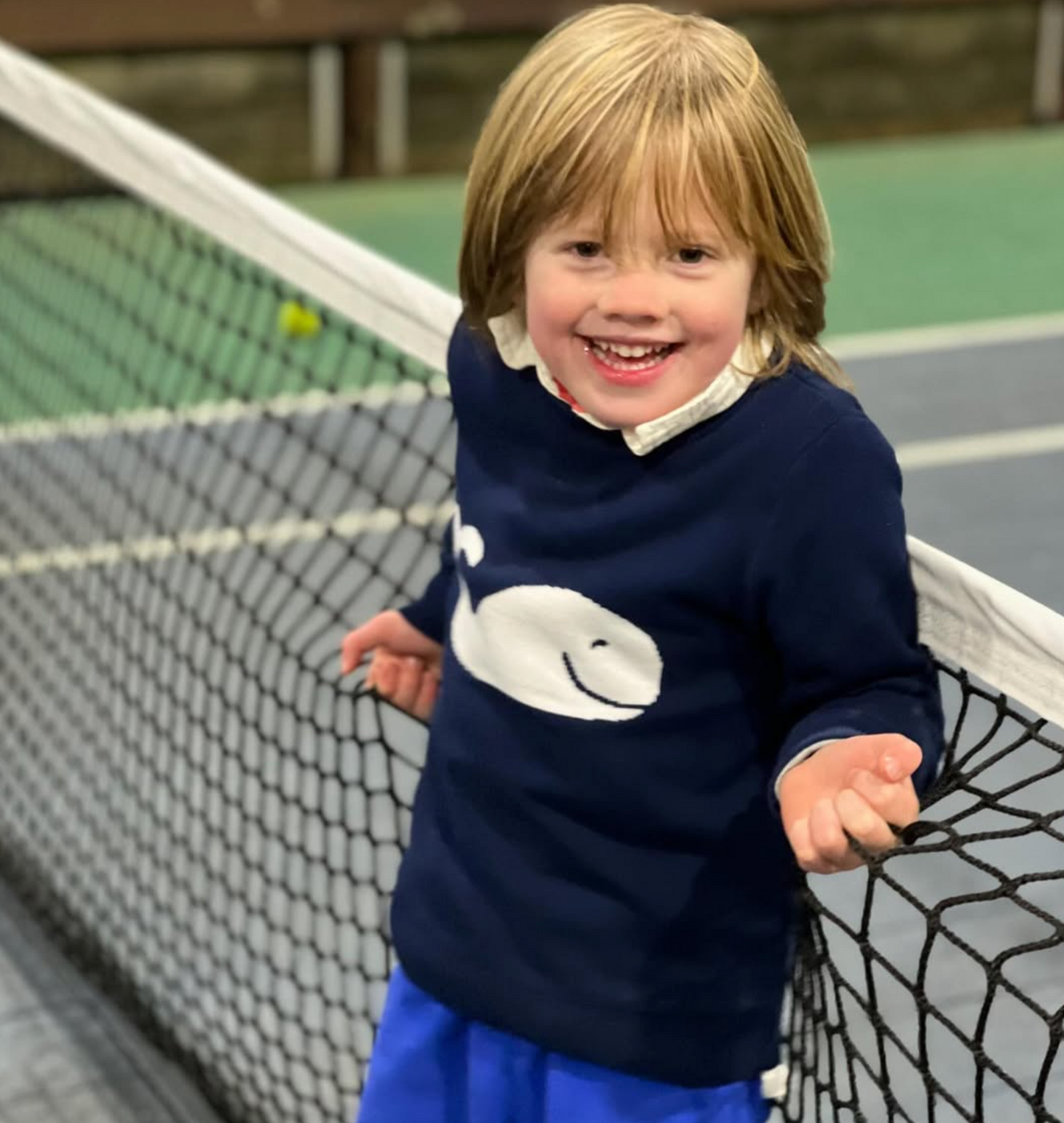 Navy Whale Cotton Crewneck Kids Sweater