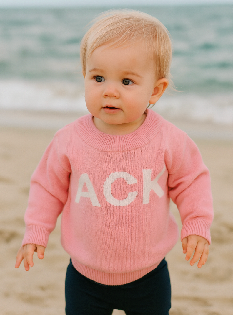 Pink ACK Cotton Crewneck Kids Sweater