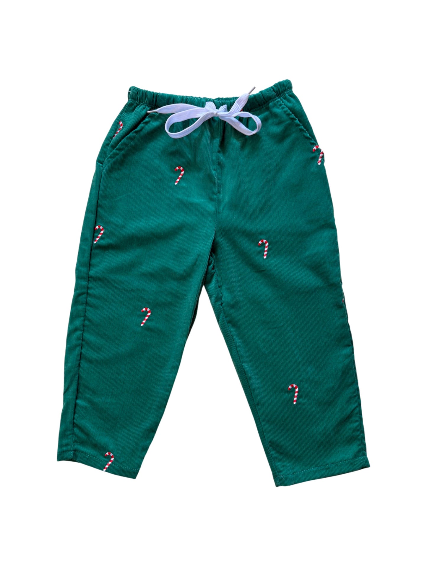 Green Corduroy Pants with Candy Canes