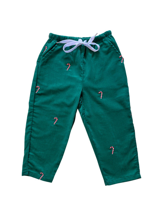 Green Corduroy Pants with Candy Canes