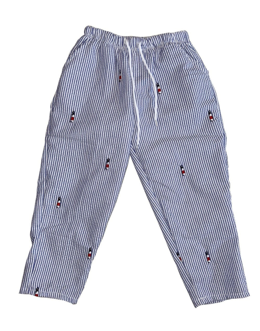 Blue Seersucker Pants with Lighthouse