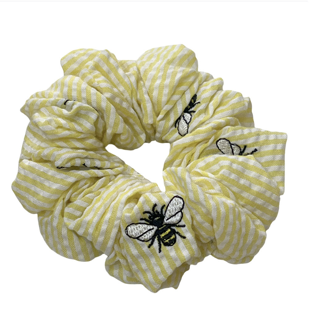 Yellow Seersucker with Bee Scrunchie