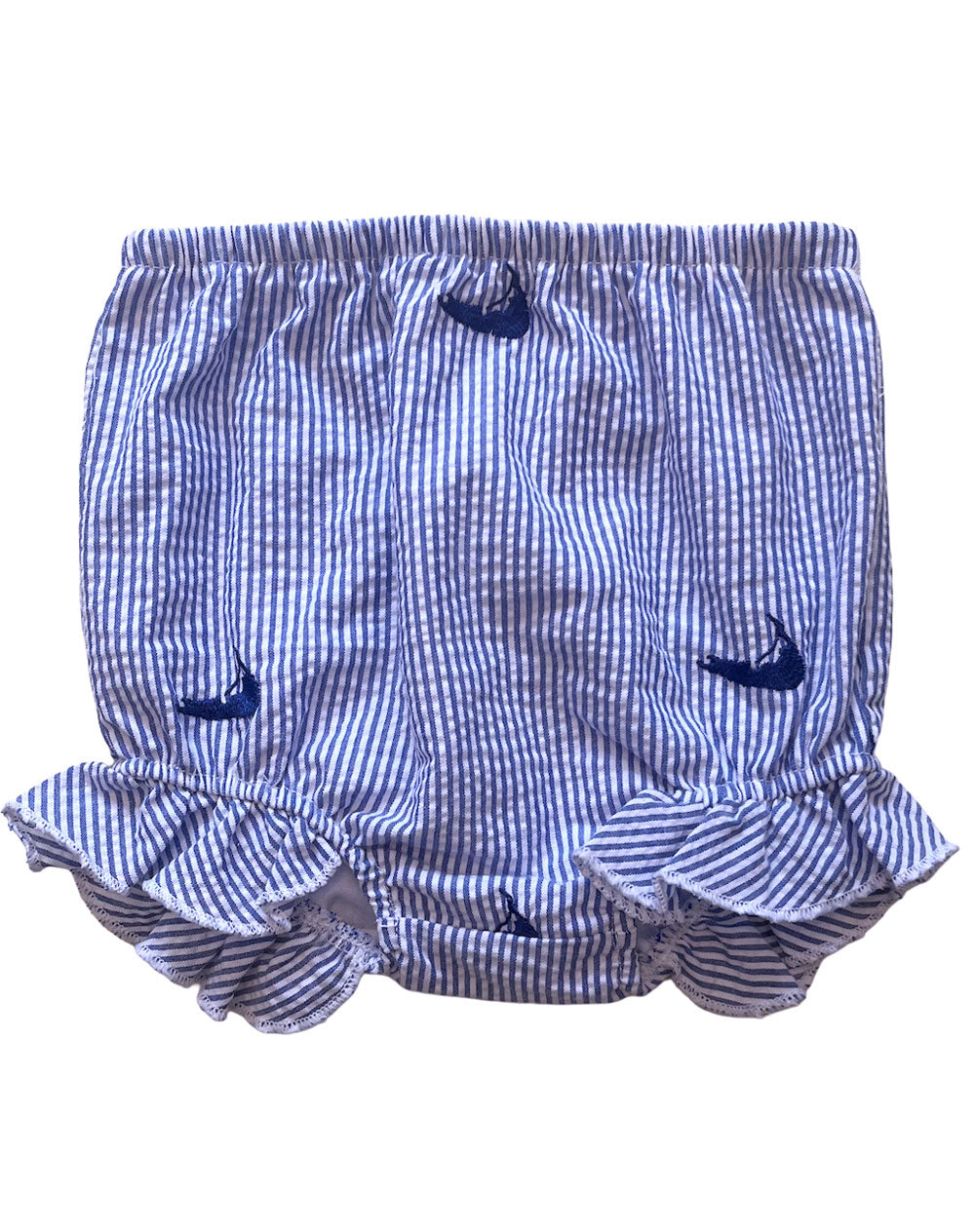 Blue Seersucker Baby Bloomer with Navy Nantuckets