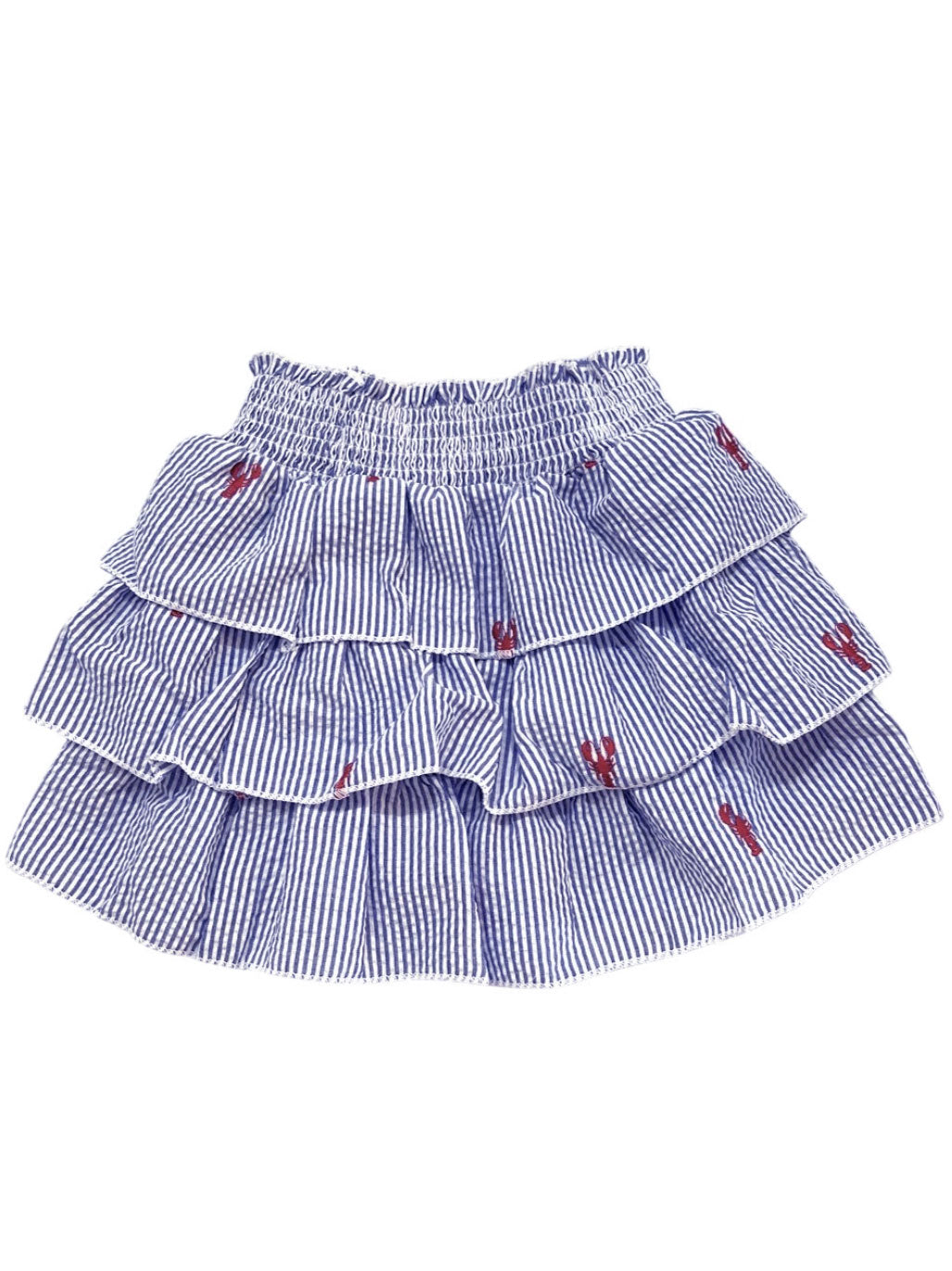 strapless open back dress Blue Tiered Ruffle Skirt with Red Lobsters 18-24 Months