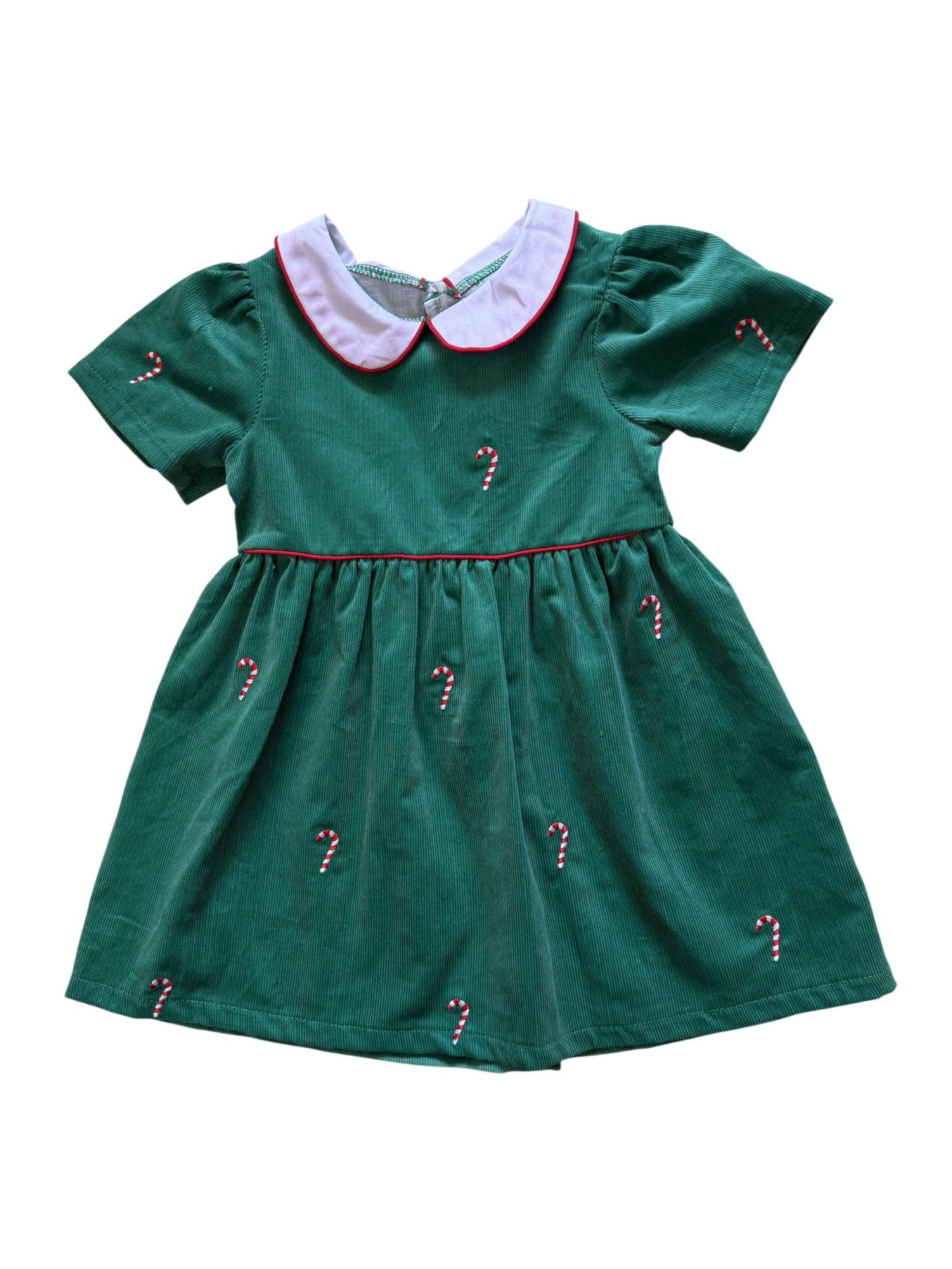 Green Corduroy Dress with Candy Canes