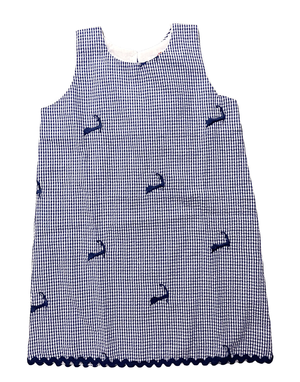 Blue Gingham Seersucker Girls Dress with Navy Cape Cods