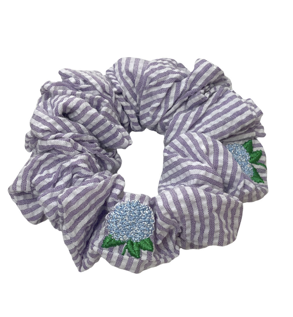 Lilac Seersucker with Hydrangea Scrunchie