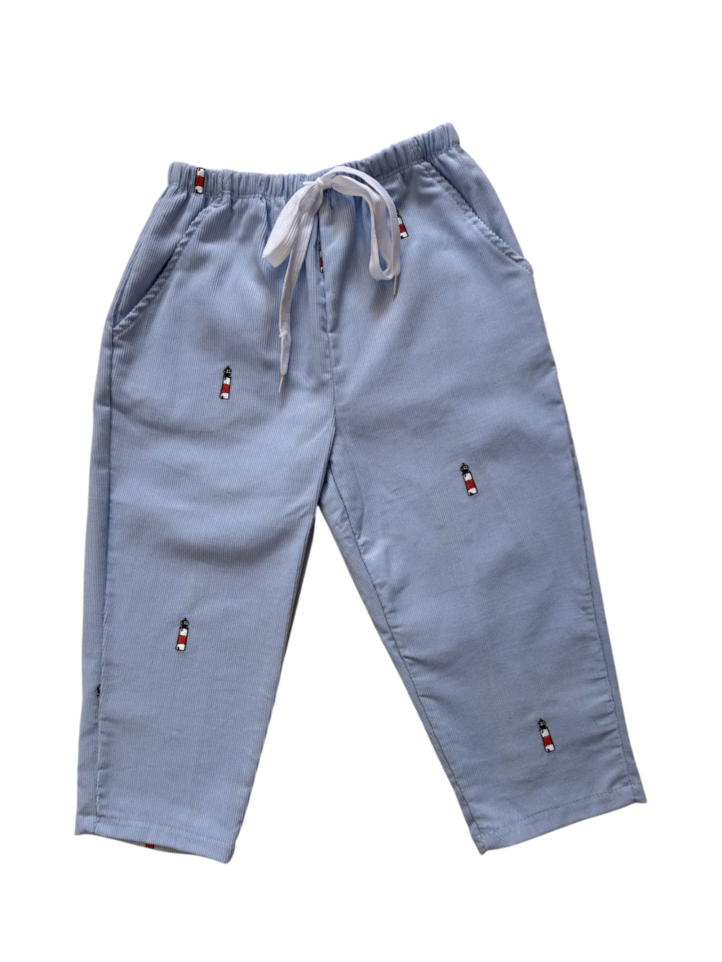 Light Blue Corduroy Pants with Sankaty Lighthouse