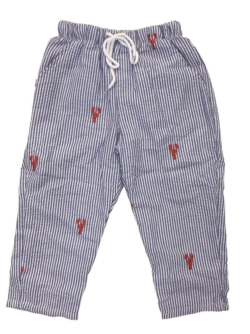 Blue Seersucker Pants with Red Lobsters