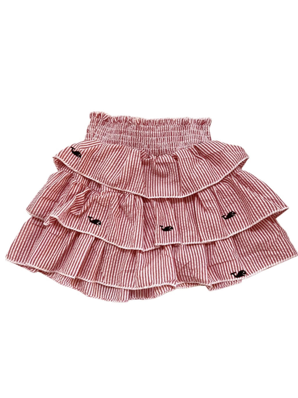 Red Tiered Ruffle Skirt with Navy Whales