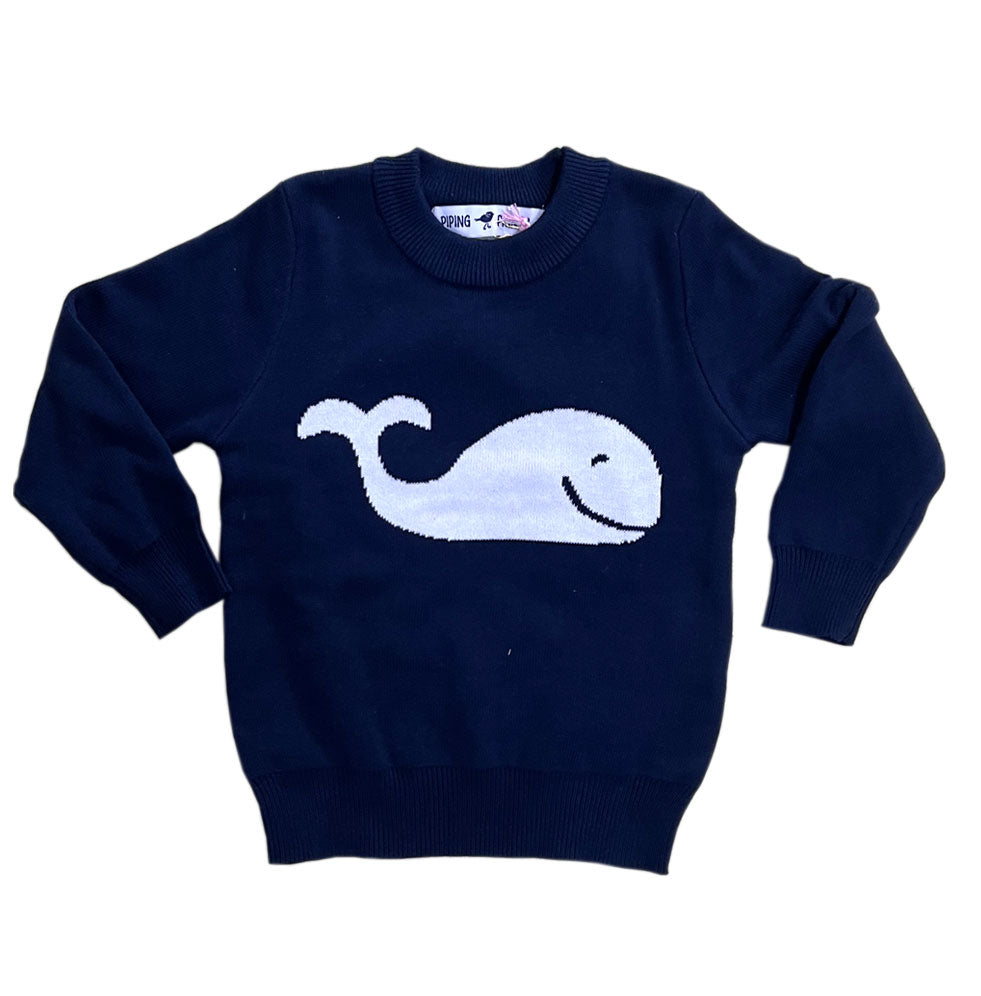 Navy Whale Cotton Crewneck Kids Sweater