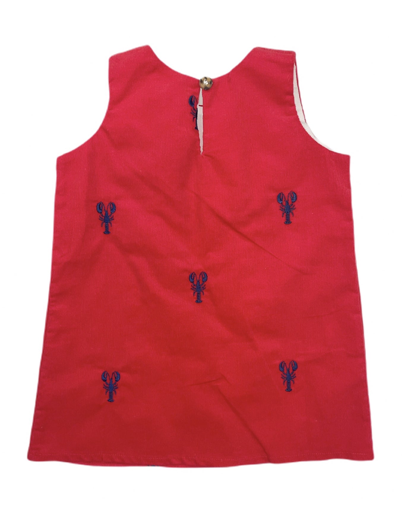 Red Corduroy Jumper Dress with Navy Lobsters