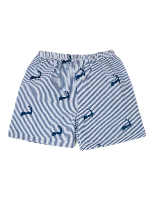 Blue Kids Seersucker Shorts with Embroidered Cape Cods
