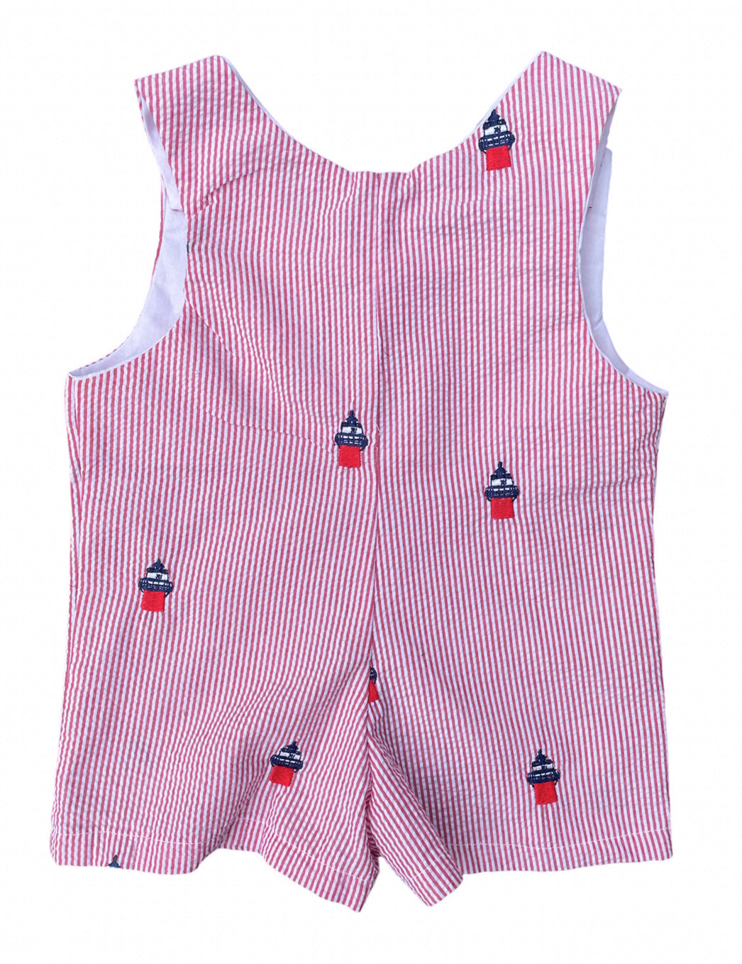 Red Embroidered Seersucker Baby Romper with Embroidered  Lighthouse