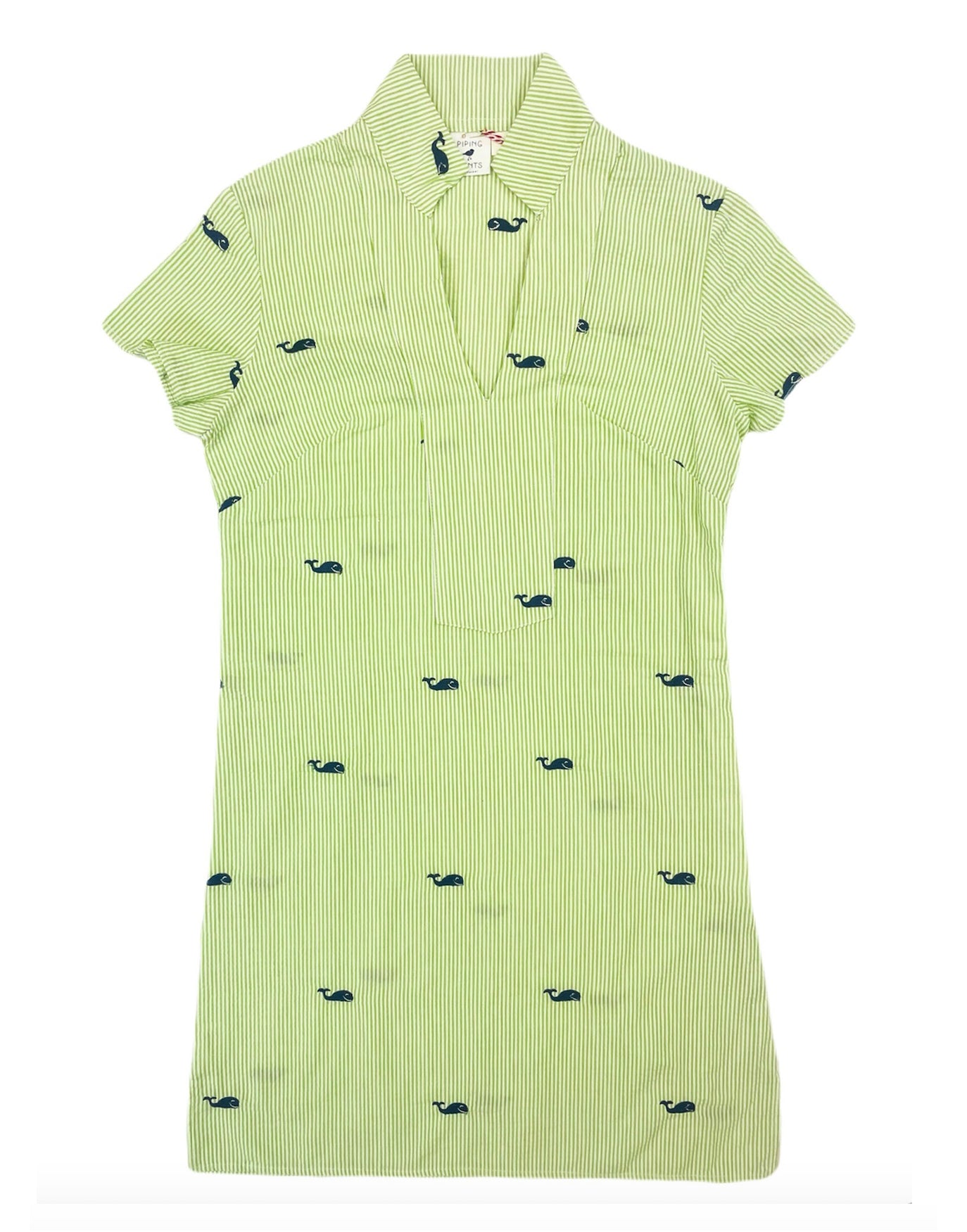 Lime Green Seersucker with Navy Whales Ladies Tunic Dress (Unlined) X-Small Lime Green Seersucker with Navy Whales Ladies Tunic Dress (Unlined) X-Small