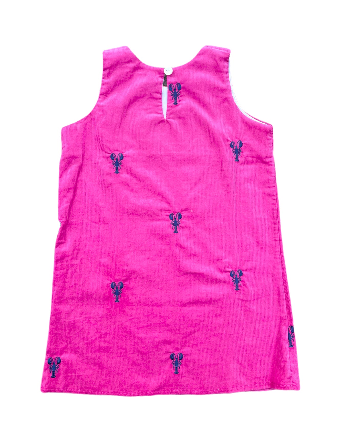 Hot Pink Corduroy Jumper Dress with Navy Embroidered Lobsters