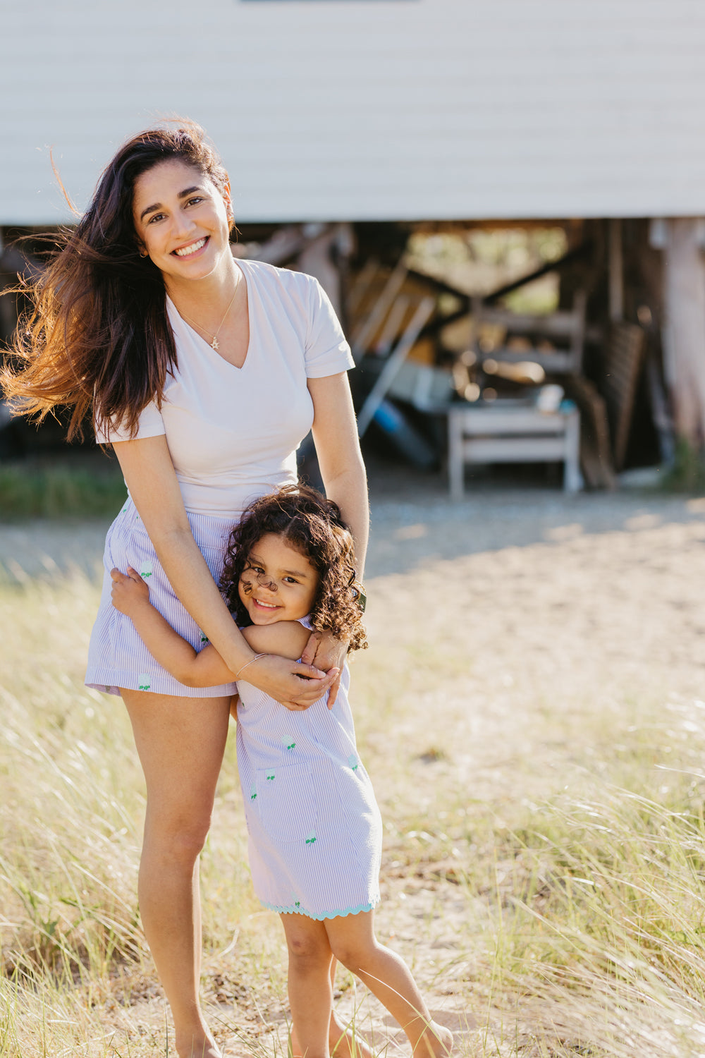 Lilac Seersucker Women's Lounge Short with Embroidered Hydrangeas