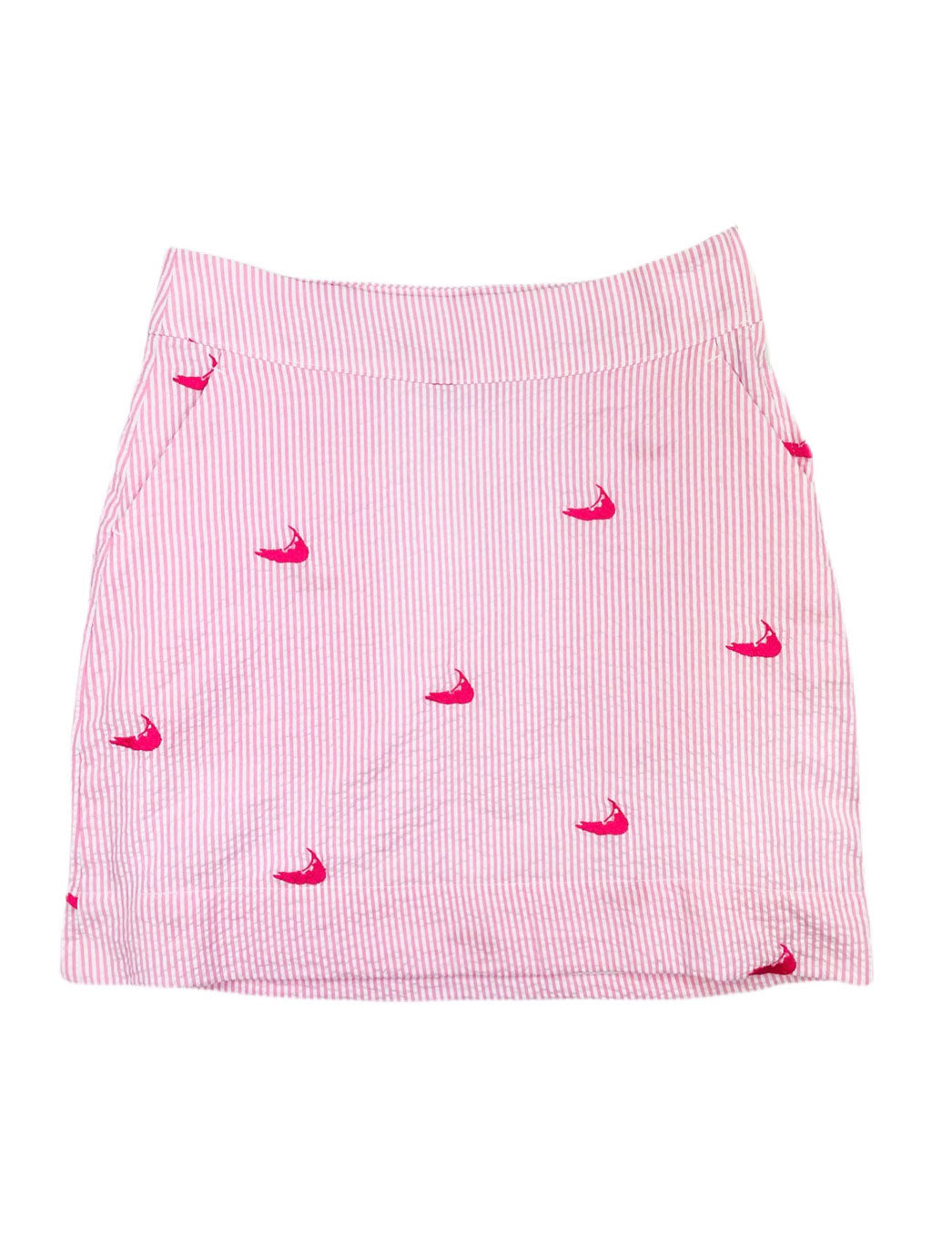 Pink Seersucker Women's Skirt with Pink Embroidered Nantuckets