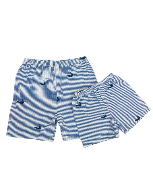 Blue Kids Seersucker Shorts with Navy Embroidered Nantuckets