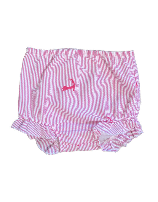 Pink Seersucker Baby Bloomers with Pink Embroidered Cape Cods