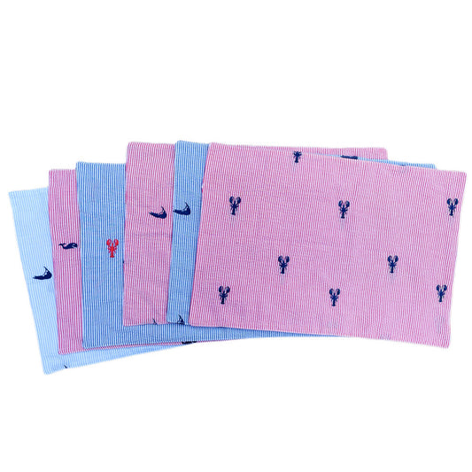 Set of 4 Embroidered Seersucker Placemats