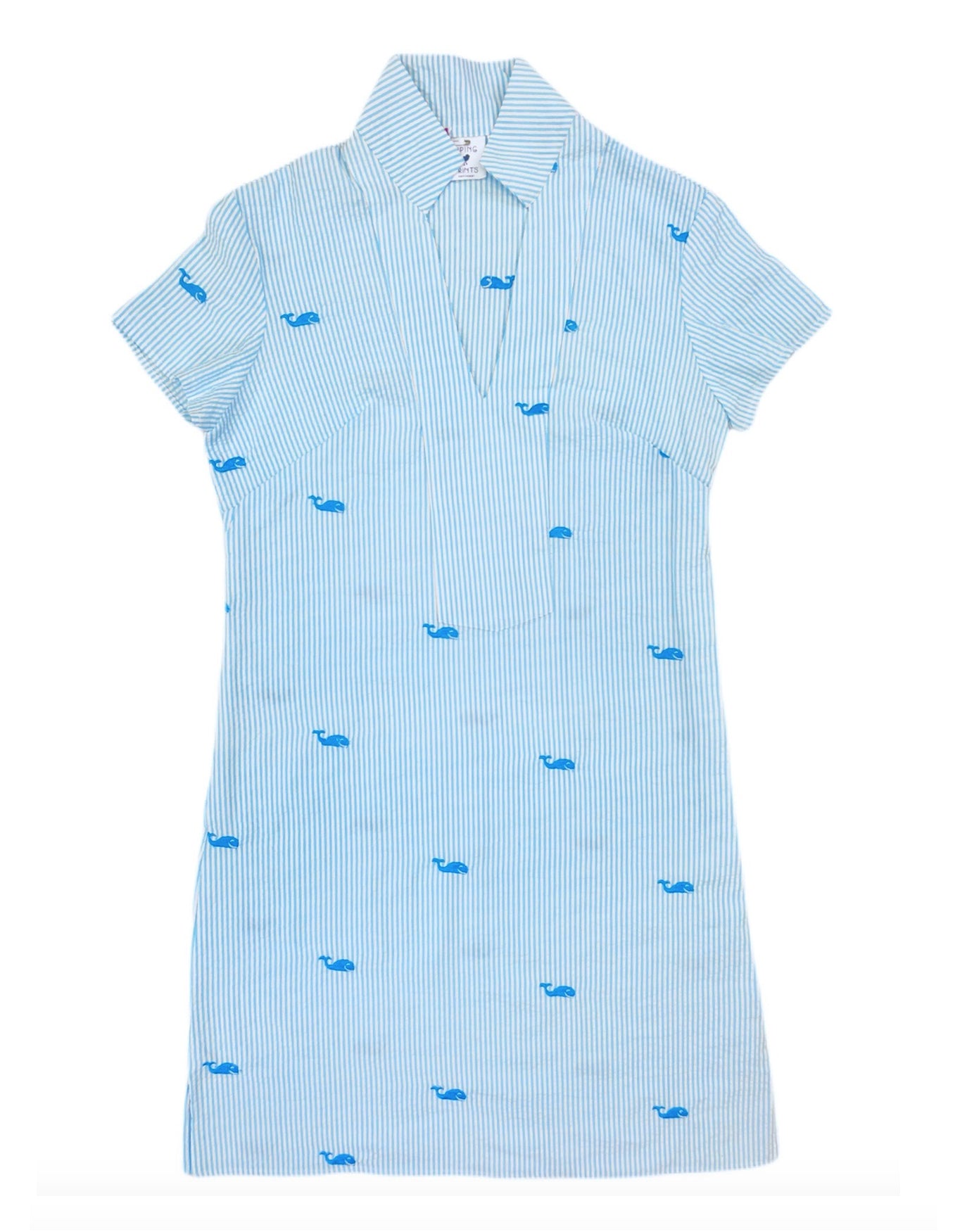 Turquoise Seersucker with Whales Ladies Tunic Dress (Unlined) Small Turquoise Seersucker with Whales Ladies Tunic Dress (Unlined) Small