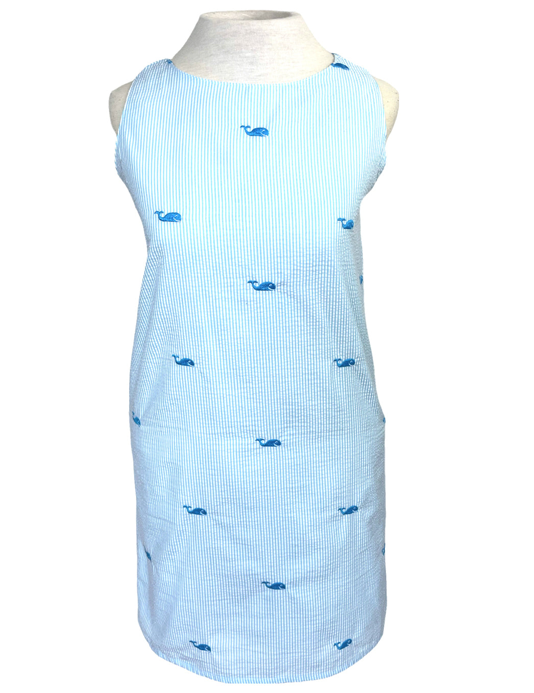 Turquoise Women's Seersucker Dress with Embroidered Turquoise Whales X-Large Turquoise Women's Seersucker Dress with Embroidered Turquoise Whales X-Large
