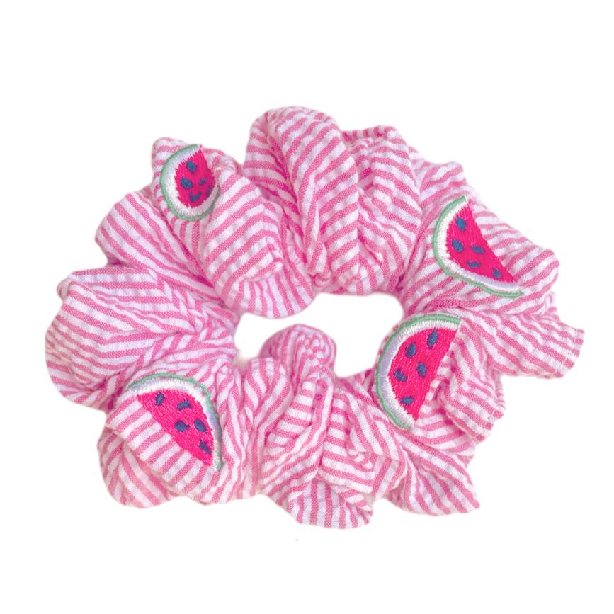 Pink Seersucker Watermelon Scrunchie