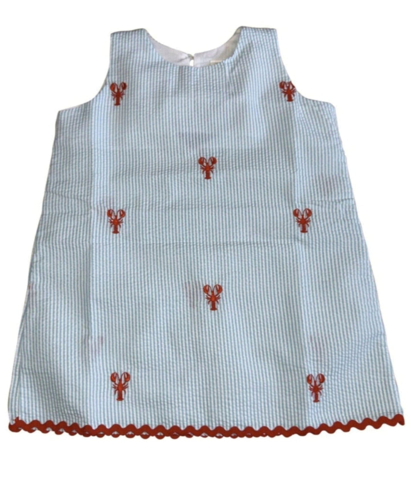 Turquoise Seersucker Dress with Red Lobsters