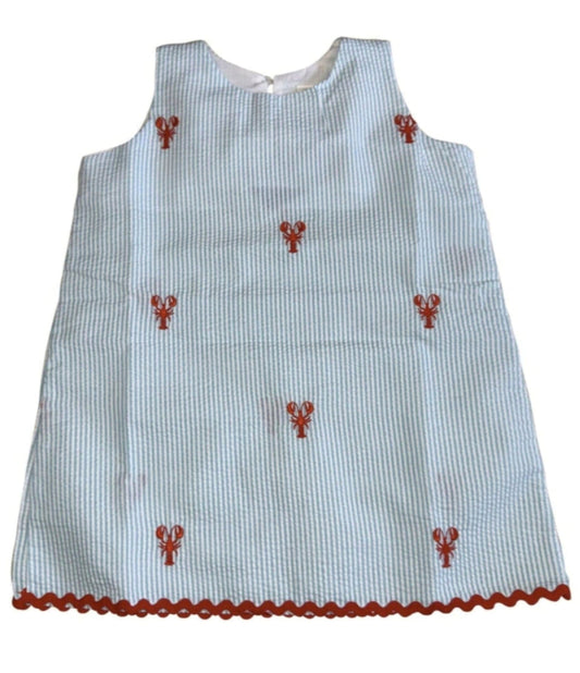 Turquoise Seersucker Dress with Red Lobsters