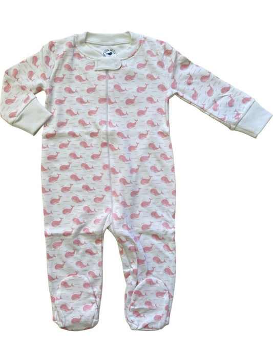 Pink Whales + Waves Baby Zip Romper