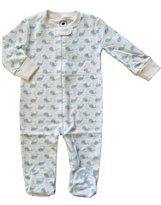 Blue Whales + Waves Baby Zip Romper