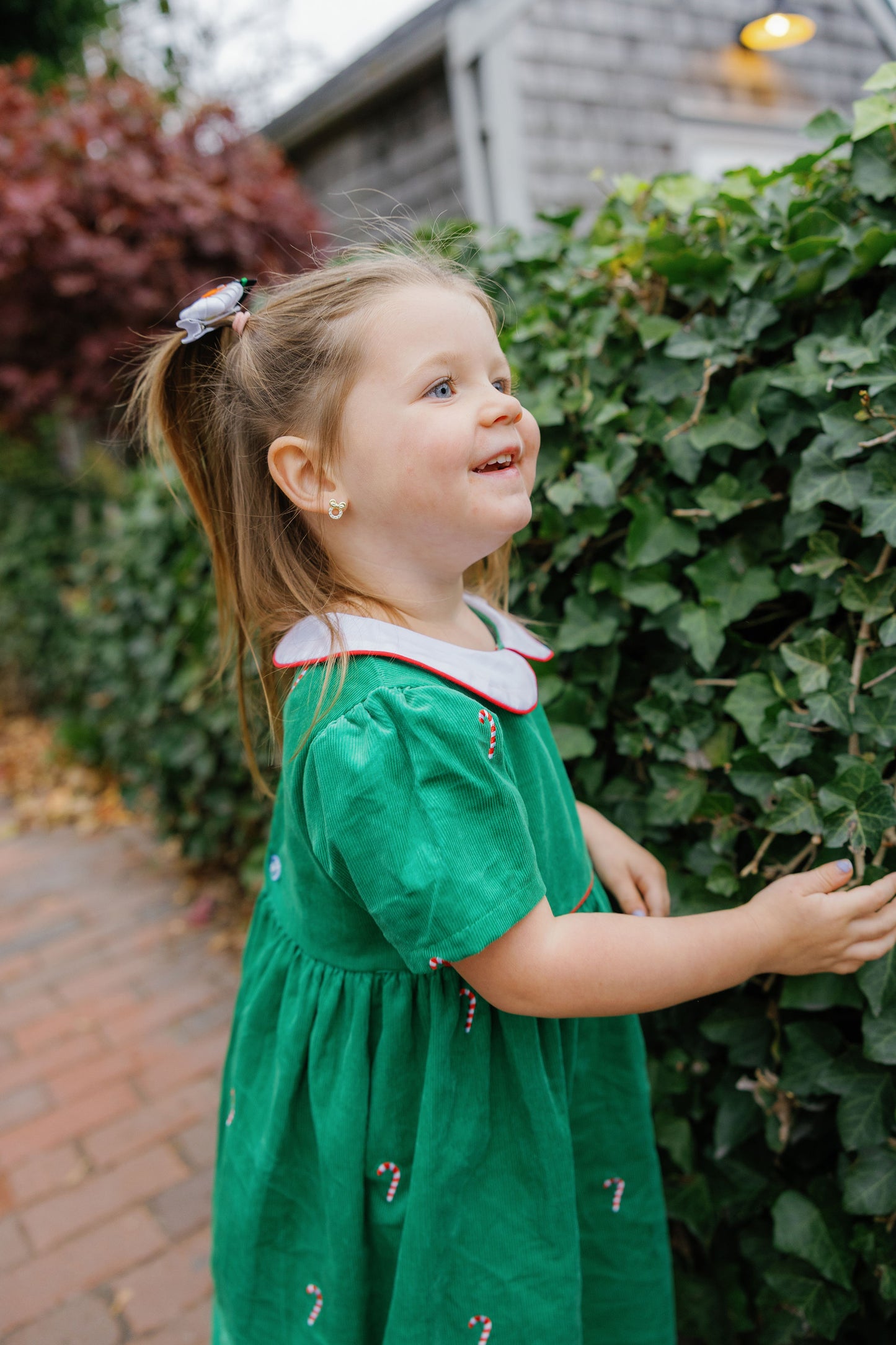 Green Corduroy Dress with Candy Canes
