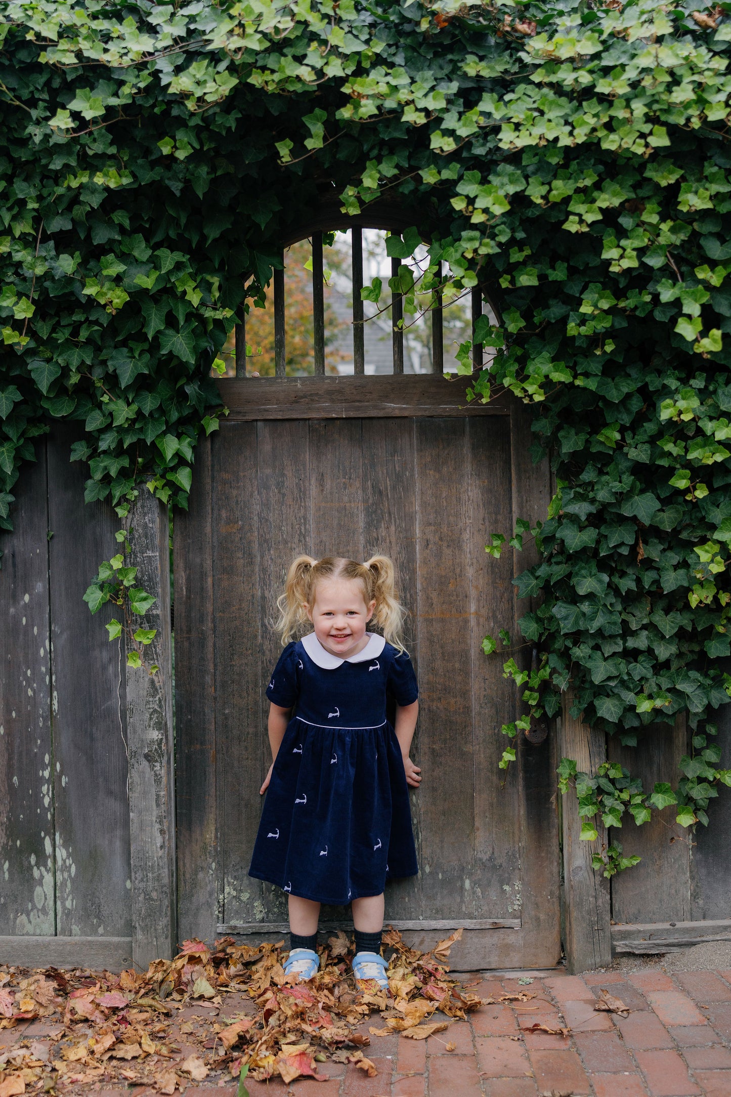 Navy Corduroy Dress with White Cape Cods