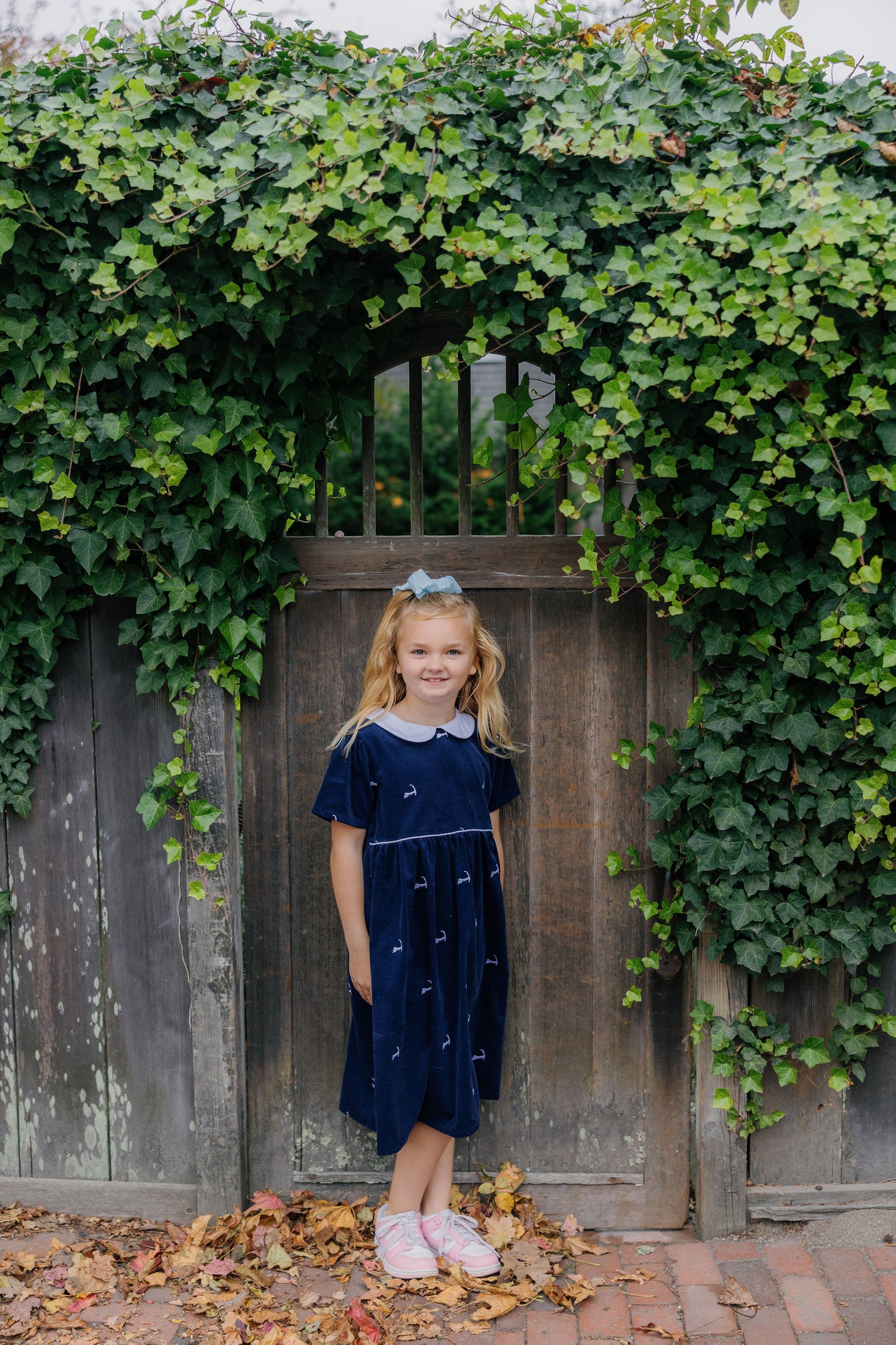 Navy Corduroy Dress with White Cape Cods