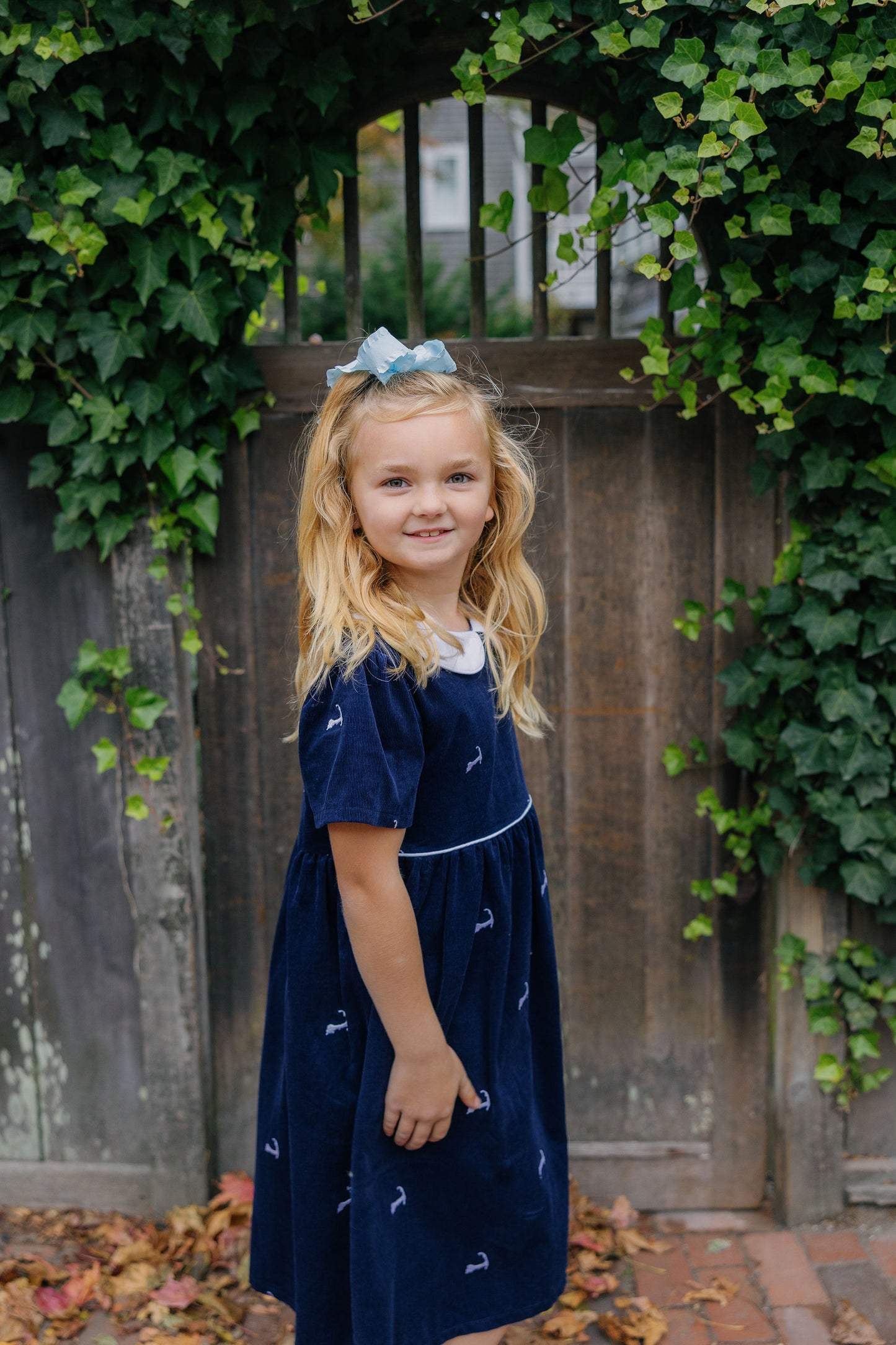Navy Corduroy Dress with White Cape Cods