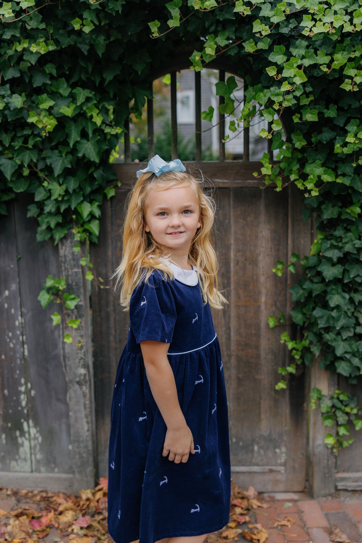 Navy Corduroy Dress with White Cape Cods