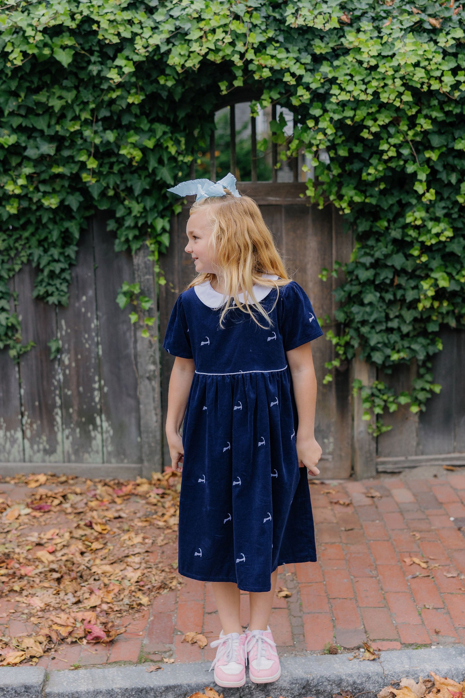 Navy Corduroy Dress with White Cape Cods 3
