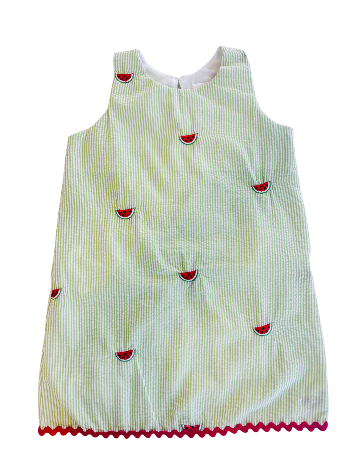 Lime Seersucker Girls Dress with Watermelons