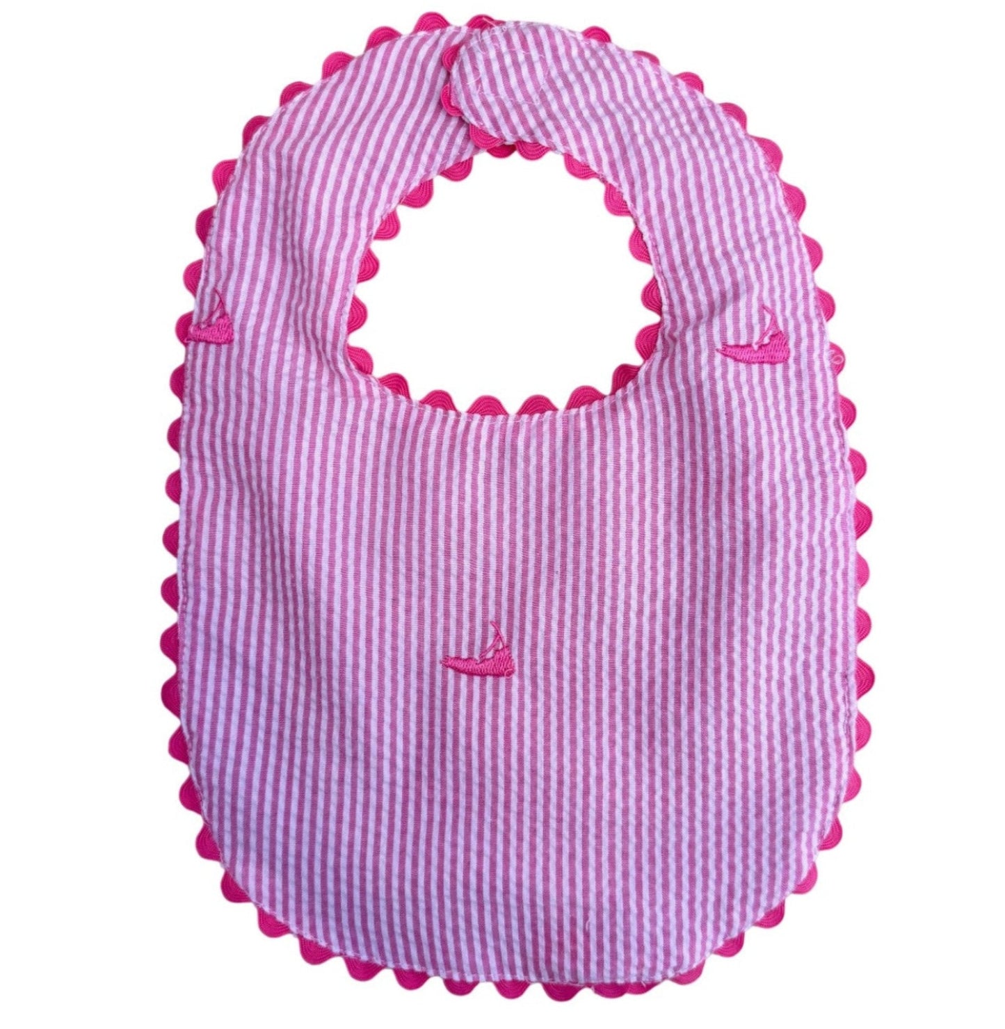Pink Seersucker Bib with Nantuckets