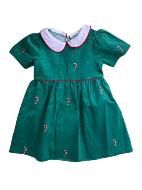 Green Corduroy Dress with Candy Canes