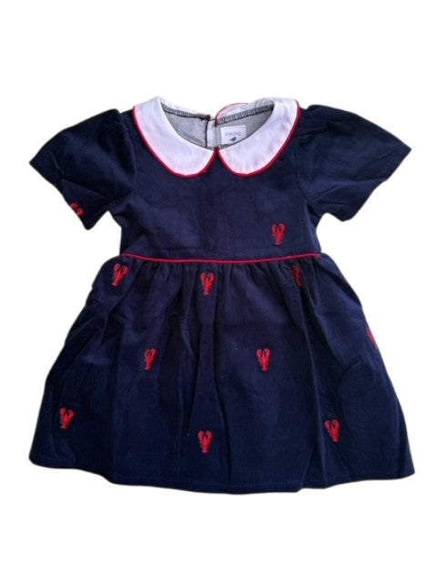 Navy Corduroy  Dress with Red Lobsters