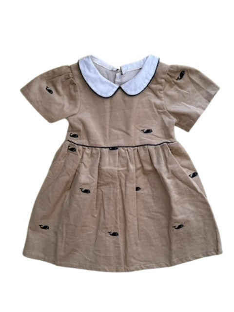 Tan Corduroy Dress with Navy Whales