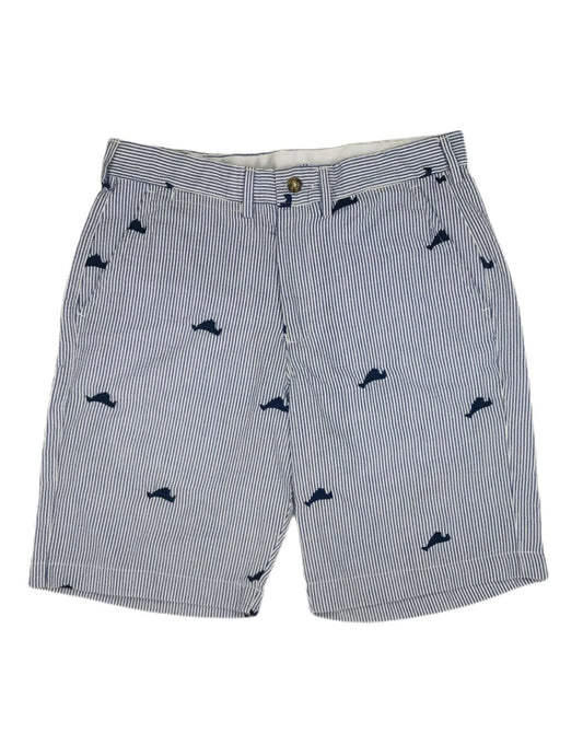 Blue Mens Seersucker Shorts with Navy Embroidered Martha's Vineyards
