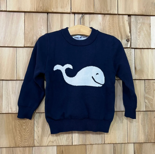 Navy Whale Cotton Crewneck Kids Sweater